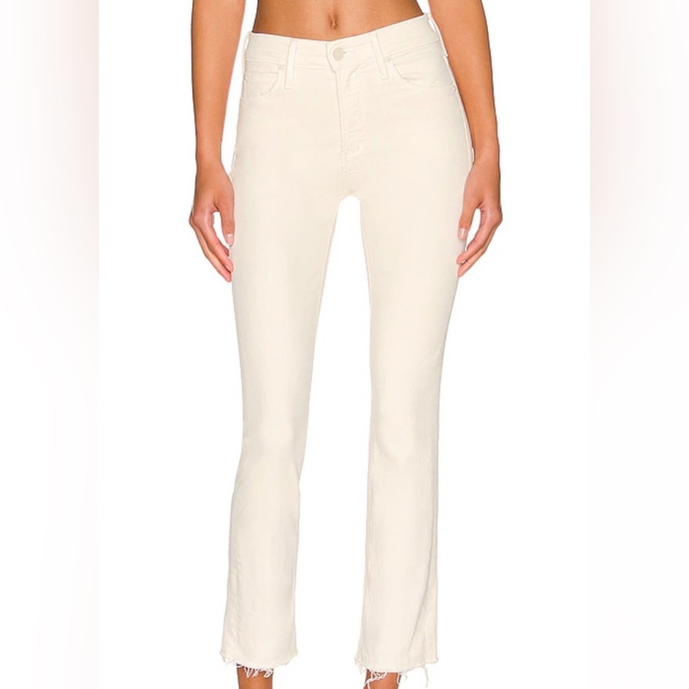 Mother The Mid Rise Dazzler Crop Fray in Cream Puffs size 27